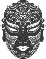 AI generated Silhouette Japanese Traditional Mask black color only vector