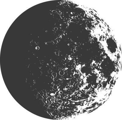 AI generated Silhouette First Quarter Moon black color only