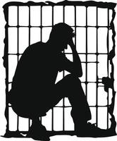 AI generated Silhouette prisoner in jail black color only full body vector