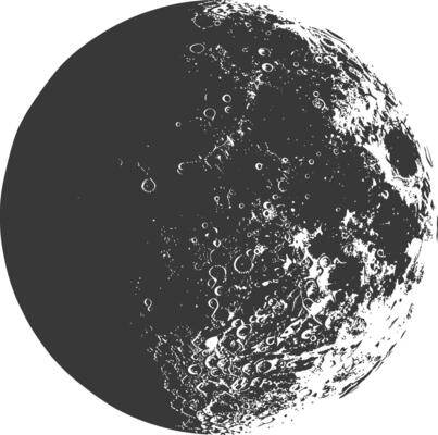 AI generated Silhouette First Quarter Moon black color only