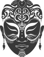 AI generated Silhouette Japanese Traditional Mask black color only vector