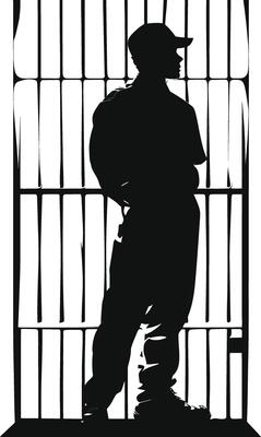 AI generated Silhouette prisoner in jail black color only full body