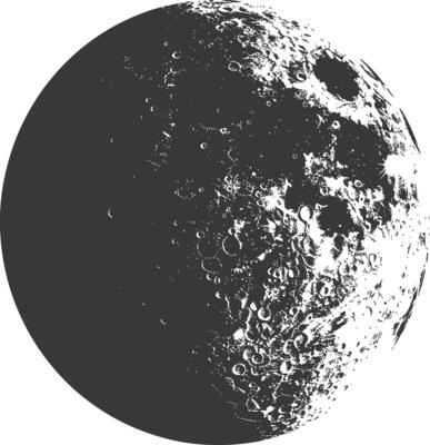 AI generated Silhouette First Quarter Moon black color only