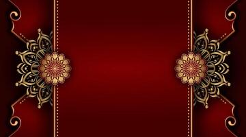 Red background with golden mandala ornament vector