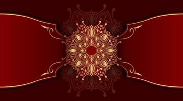 Red background with golden mandala ornament vector