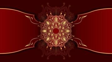 Red background with golden mandala ornament vector