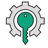 Access Control Icon. Gear and Key Icon. Unlocking Solutions. Key Component Icon. Essential for Function. vector