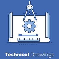 Technical Drawings and Diagrams. Unlock precision engineering with detailed technical drawings and diagrams, essential for manufacturing, construction, and engineering projects. vector