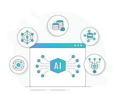 Optimize Your AI App Workflow. Efficient AI App Development Icons. Model Training, Data Collection, Data Cleaning, and Beyond. Editable Stroke and Colors. vector