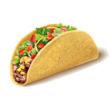 3d realistic Mexican Taco with ground beef, lettuce, diced tomato and onion stuffing. Cultural food element isolated on white background. vector