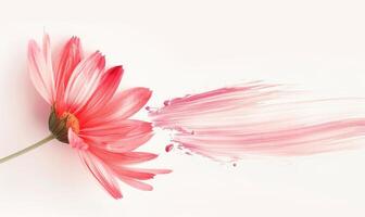 AI generated A lone brush stroke creating a chamomile petal. Pastel pink paint stroke and pink flower on white background photo