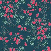 Seamless pattern with hand drawn branch, leaves, berries. vector