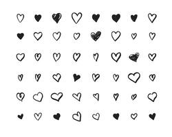 Hand-drawn Hearts icons. Set of unique hand drawn hearts. vector