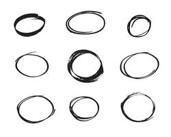 Hand drawn ovals and circles set. Ovals of different widths. vector