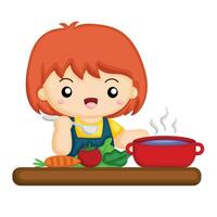 Kids Doing Healthy Lifestyle Cooking Activity Cartoon Illustration Vector Clipart Sticker