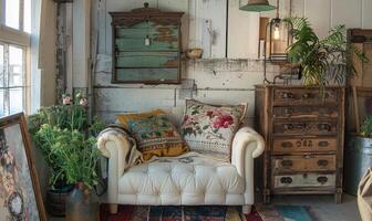 AI generated Antique cabinet in a rustic style in the interior of an old house photo