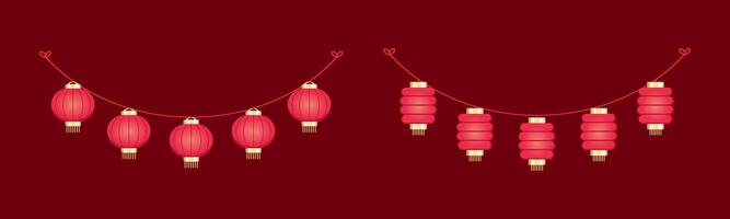 Chinese Lantern Hanging Garland Set, Chinese New Year, Lunar New Year and Mid-Autumn Festival Decoration Graphic vector