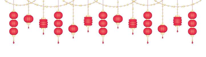 Hanging Chinese Lanterns Banner Border, Lunar New Year and Mid-Autumn Festival Decoration Graphic vector