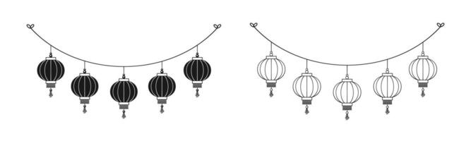 chino linterna colgando guirnalda colocar, chino nuevo año, lunar nuevo año y mediados de otoño festival decoración gráfico vector