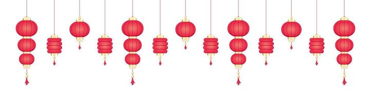 Hanging Chinese Lanterns Banner Border, Lunar New Year and Mid-Autumn Festival Decoration Graphic vector