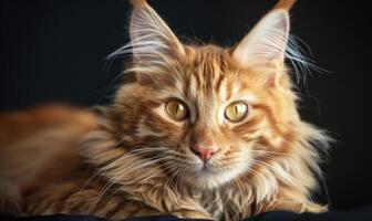 AI generated Maine Coon cat gazing curiously at the camera with a playful expression photo