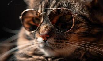 AI generated Portrait of a beautiful cat in round glasses. Selective focus. photo