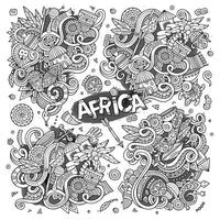 vector garabatear dibujos animados conjunto de África diseños