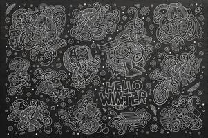 Cartoon set of Winter season doodles designs vector