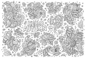 Set of Autumn theme items, objects and symbols vector