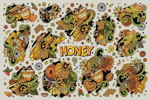 Vector cartoon set of Honey theme doodles design elements