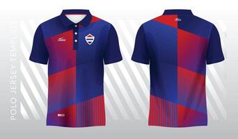 blue and red sublimation shirt for polo jersey template. front and back view vector