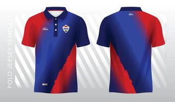 blue and red sublimation shirt for polo jersey template. front and back view vector