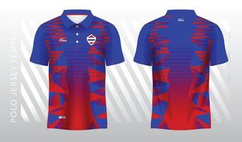 blue and red sublimation shirt for polo jersey template. front and back view vector