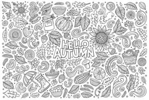 Set of Autumn theme items, objects and symbols vector