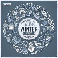 Set of Winter cartoon doodle objects, symbols and items vector