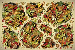 garabatear dibujos animados conjunto de mexicano comida objetos vector