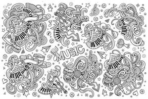 Sketchy vector hand drawn doodles cartoon set of Music objects