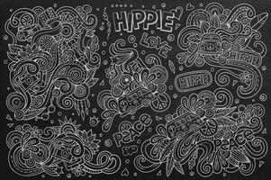Chalkboard set of hippie object vector