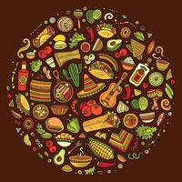 conjunto de mexicano comida dibujos animados garabatear objetos, símbolos y artículos vector