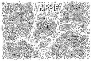 Line art set of hippie objects vector