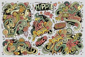 Colorful set of hippie objects vector