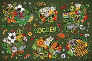 vector garabatos dibujos animados conjunto de fútbol americano combinaciones de objetos