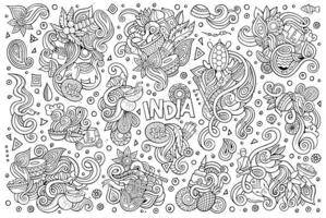 Vector doodle cartoon set of Indian designs