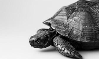 ai generado negro y blanco imagen de un tortuga en un blanco antecedentes. foto