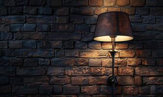 AI generated Lamp on the brick wall background. Space for text photo