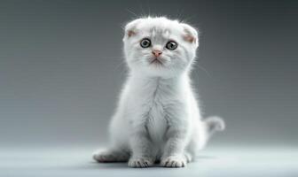 AI generated Studio shot of an adorable scottish fold kitten sitting on grey background. photo