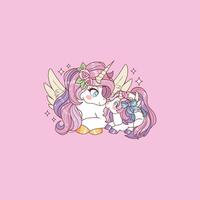 linda ilustración de mamá unicornio con bebé unicornio vector