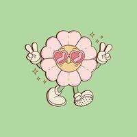 cute retro illustration of daisy wearing heart-shaped glasses vector