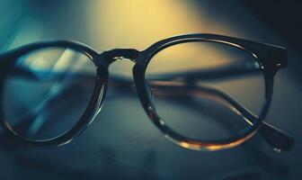 AI generated eyeglasses on the table with filter effect retro vintage style and soft focus photo