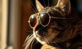 ai generado retrato de un gato con Gafas de sol. superficial profundidad de campo. foto